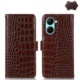 For Realme C33 4G Crocodile Top Layer Cowhide Leather Phone Case(Brown)