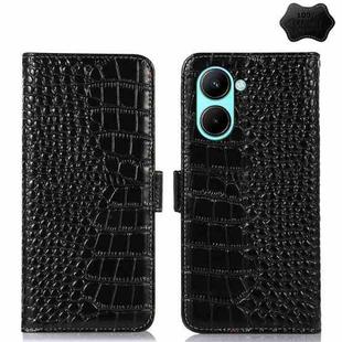 For Realme C33 4G Crocodile Top Layer Cowhide Leather Phone Case(Black)