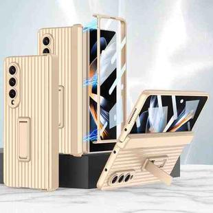 For Samsung Galaxy Z Fold4 5G GKK Vertical Stripe Magnetic Hinge Flip Phone Case(Champagne Gold)