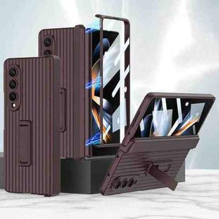 For Samsung Galaxy Z Fold4 5G GKK Vertical Stripe Magnetic Hinge Flip Phone Case(Wine Red)