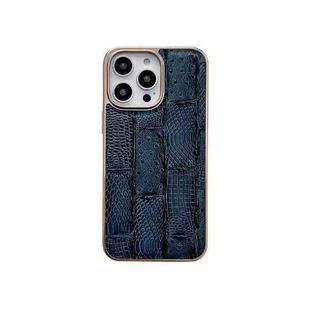 For iPhone 13 Pro Nano Electroplate Mahjong Texture Leather Phone Case(Blue)