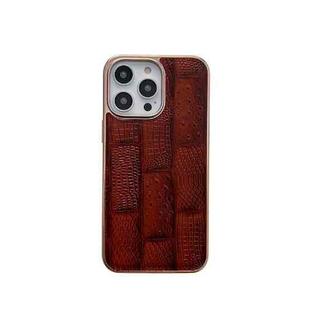 For iPhone 14 Pro Max Nano Electroplate Mahjong Texture Leather Phone Case(Brown)