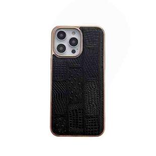 For iPhone 14 Pro Nano Electroplate Mahjong Texture Leather Phone Case(Black)