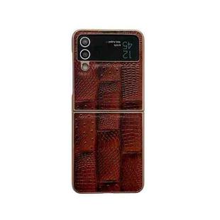 For Samsung Galaxy Z Flip4 Nano Electroplate Mahjong Texture Leather Phone Case(Brown)