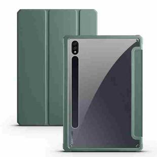 For Samsung Galaxy Tab S7 Acrylic 3-folding Smart Leather Tablet Case(Dark Green)