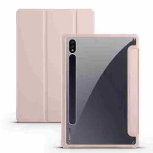 For Samsung Galaxy Tab S7 Acrylic 3-folding Smart Leather Tablet Case(Ice Pink)