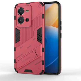 For vivo V25 5G Global PC + TPU Shockproof Phone Case with Invisible Holder(Light Red)