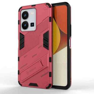 For vivo Y35 4G Global PC + TPU Shockproof Phone Case with Invisible Holder(Light Red)