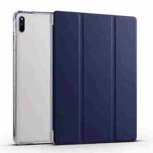 For Huawei MatePad 11 2021 3-folding Transparent TPU Smart Leather Tablet Case(Dark Blue)