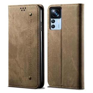 For Xiaomi 12T/12T Pro/Redmi K50 Ultra Denim Texture  Horizontal Flip Leather Phone Case(Khaki)