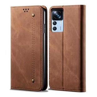 For Xiaomi 12T/12T Pro/Redmi K50 Ultra Denim Texture  Horizontal Flip Leather Phone Case(Brown)