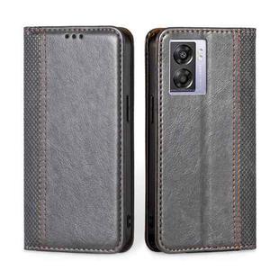 For OPPO K10 5G Global Grid Texture Magnetic Flip Leather Phone Case(Grey)