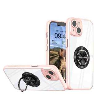 For iPhone 14 Cool Armor Ring Holder Transparent Phone Case(Pink)