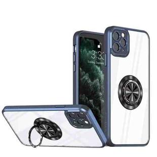 For iPhone 13 Pro Max Cool Armor Ring Holder Transparent Phone Case(Navy Blue)