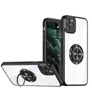 For iPhone 12 Pro Max Cool Armor Ring Holder Transparent Phone Case(Graphite Black)