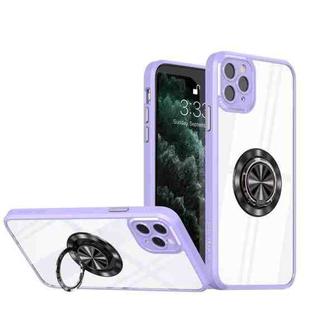 For iPhone 12 Pro Max Cool Armor Ring Holder Transparent Phone Case(Purple)