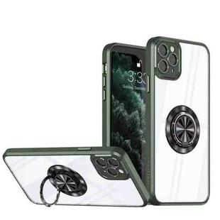 For iPhone 12 Pro Cool Armor Ring Holder Transparent Phone Case(Dark Green)