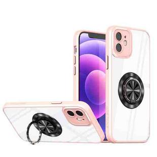 For iPhone 12 Cool Armor Ring Holder Transparent Phone Case(Pink)