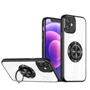 For iPhone 12 Cool Armor Ring Holder Transparent Phone Case(Graphite Black)