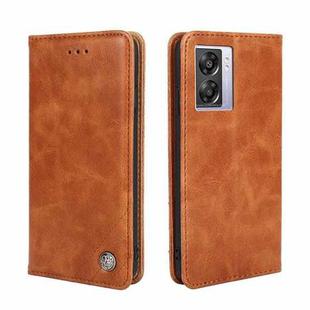 For OPPO K10 5G Global Non-Magnetic Retro Texture Flip Leather Phone Case(Brown)