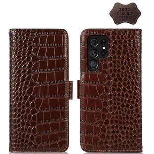 For Samsung Galaxy S23 Ultra 5G Crocodile Top Layer Cowhide Leather Phone Case(Brown)