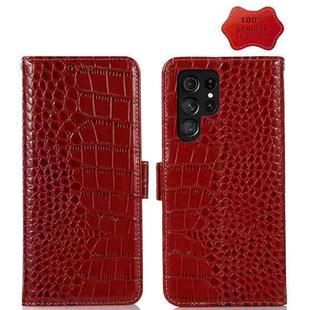 For Samsung Galaxy S23 Ultra 5G Crocodile Top Layer Cowhide Leather Phone Case(Red)