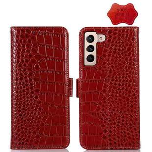 For Samsung Galaxy S23 5G Crocodile Top Layer Cowhide Leather Phone Case(Red)