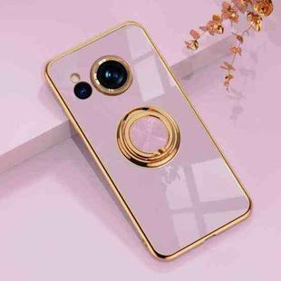 For Sharp Aquos Sense7 6D Electroplating Full Coverage Silicone Phone Case with Magnetic Ring Holder(Light Purple)