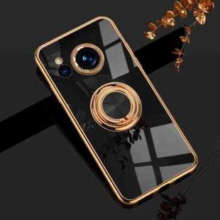 For Sharp Aquos Sense7 6D Electroplating Full Coverage Silicone Phone Case with Magnetic Ring Holder(Black)