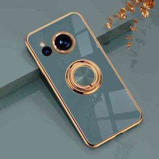 For Sharp Aquos Sense7 6D Electroplating Full Coverage Silicone Phone Case with Magnetic Ring Holder(Grey)