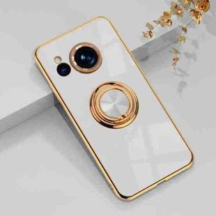 For Sharp Aquos Sense7 6D Electroplating Full Coverage Silicone Phone Case with Magnetic Ring Holder(White)