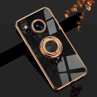 For Sharp Aquos Sense7 Plus 6D Electroplating Full Coverage Silicone Phone Case with Magnetic Ring Holder(Black)