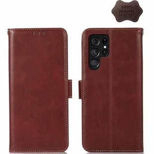 For Samsung Galaxy S23 Ultra 5G Crazy Horse Top Layer Cowhide Leather Phone Case(Brown)