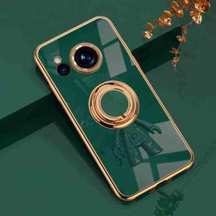 For Sharp Aquos Sense7 6D Plating Astronaut Ring Kickstand Phone Case(Night Green)
