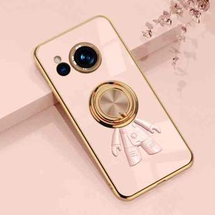 For Sharp Aquos Sense7 6D Plating Astronaut Ring Kickstand Phone Case(Light Pink)