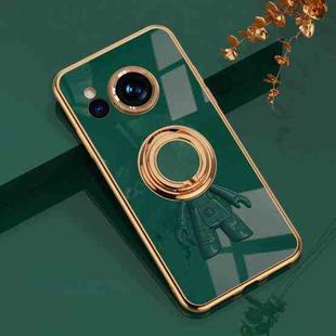 For Sharp Aquos Sense7 Plus 6D Plating Astronaut Ring Kickstand Phone Case(Night Green)