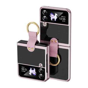 For Samsung Galaxy Z Flip4 5G Electroplating Transparent Phone Case with Ring(Rose Gold)