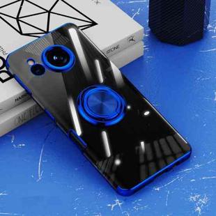 For Sharp Aquos Sense7 Electroplating Ring Holder Transparent Phone Case(Blue)