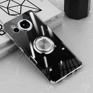 For Sharp Aquos Sense7 Electroplating Ring Holder Transparent Phone Case(Silver)