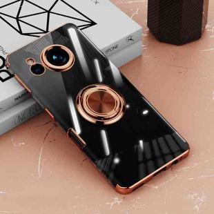 For Sharp Aquos Sense7 Plus Electroplating Ring Holder Transparent Phone Case(Rose Gold)