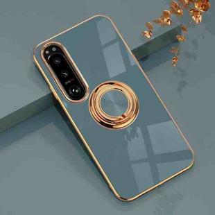 For Sony Xperia 5 IV 6D Electroplating Full Coverage Silicone Phone Case with Magnetic Ring Holder(Grey)