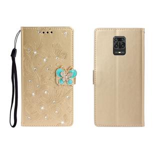 For Xiaomi Redmi Note 9 Pro Horizontal Rhinestone Butterfly Embossed Leather Case with Card Slot & Wallet & Holder(Golden)