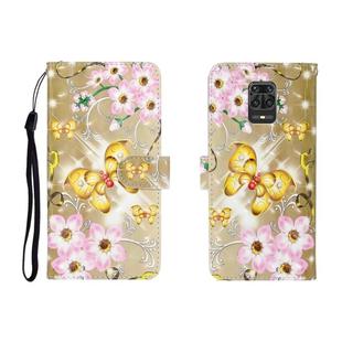 For Xiaomi Redmi Note 9 Pro 3D Colored Drawing Horizontal Flip Leather Case with Holder & Card Slot & Wallet(Golden Butterfly)