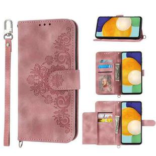For Samsung Galaxy S20 FE Skin-feel Flowers Embossed Wallet Leather Phone Case(Pink)