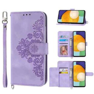 For Samsung Galaxy A33 5G Skin-feel Flowers Embossed Wallet Leather Phone Case(Purple)