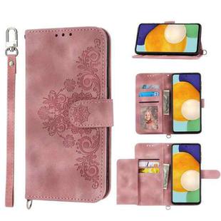 For Samsung Galaxy A23 Skin-feel Flowers Embossed Wallet Leather Phone Case(Pink)