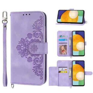 For Samsung Galaxy A23 Skin-feel Flowers Embossed Wallet Leather Phone Case(Purple)