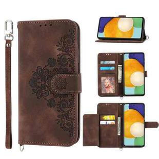 For Samsung Galaxy A73 Skin-feel Flowers Embossed Wallet Leather Phone Case(Brown)