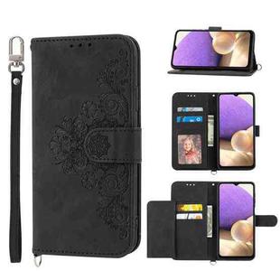 For Samsung Galaxy A13 4G / 5G Skin-feel Flowers Embossed Wallet Leather Phone Case(Black)