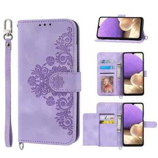 For Samsung Galaxy A32 4G Skin-feel Flowers Embossed Wallet Leather Phone Case(Purple)